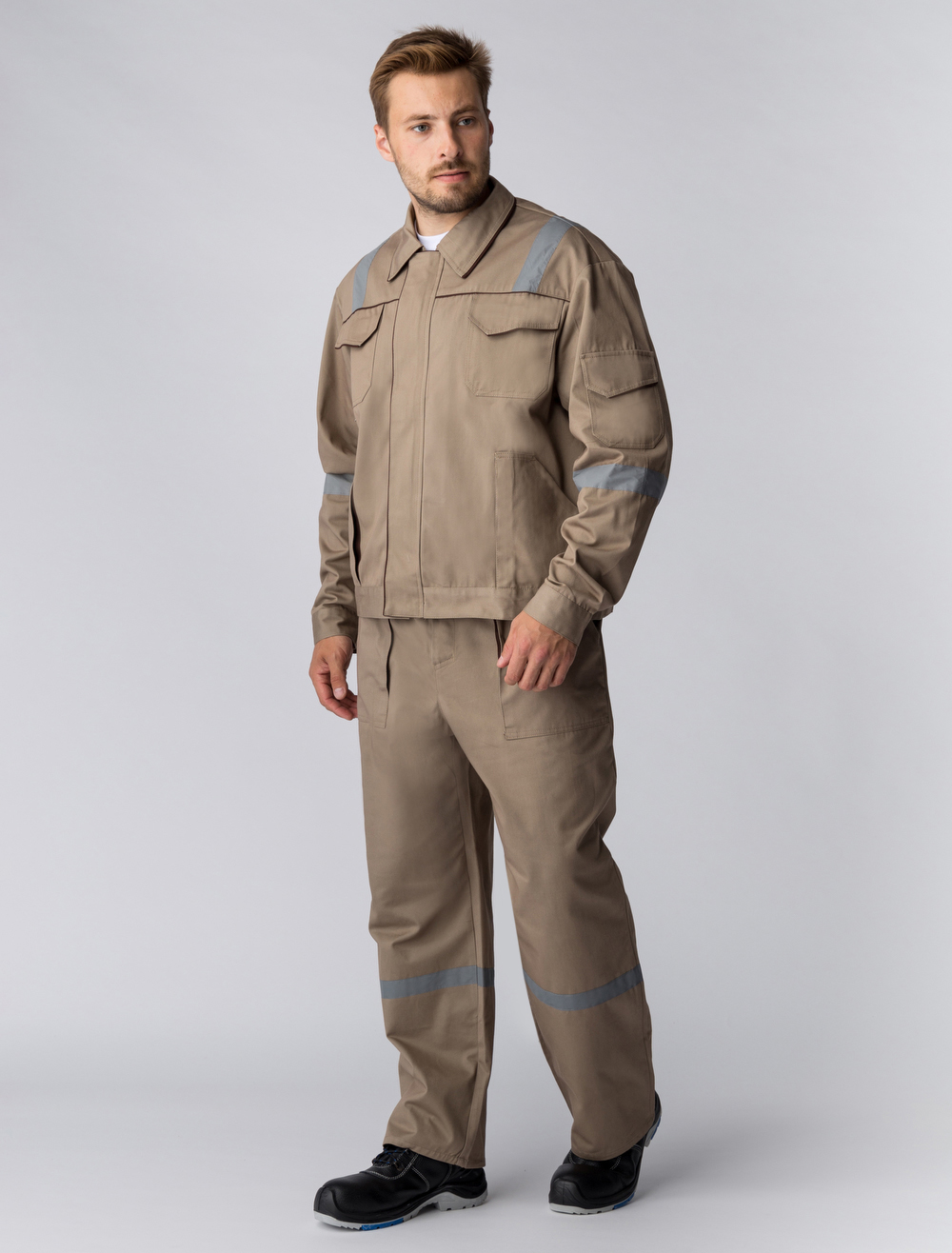 Костюм Респект (тк.Саржа,250) брюки, бежевый/коричневый