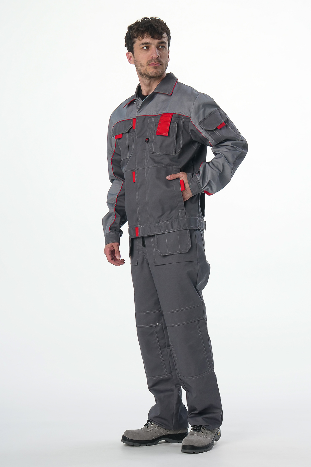 Костюм Союз-Профессионал-1 (тк.Балтекс,240) брюки, серый/св.серый/красный