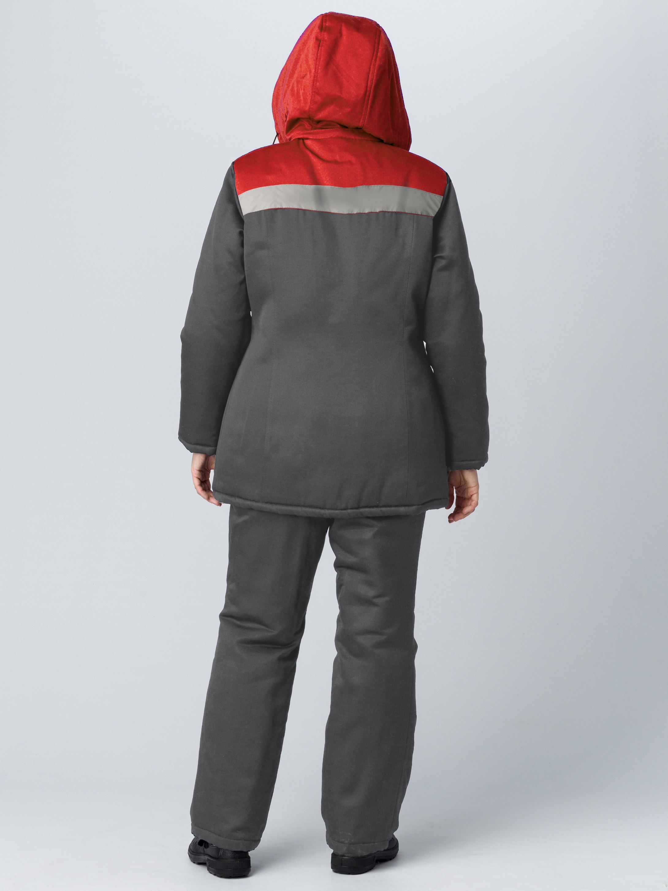 Костюм зимний женская Вьюга СОП (тк.Смесовая,210) брюки, т.серый/красный