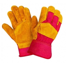 Перчатки спилковые комбинированные желтые с красным