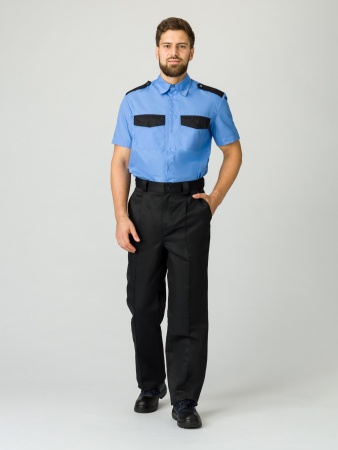 Рубашка охранника с коротким рукавом мужская, ярко-голубой
