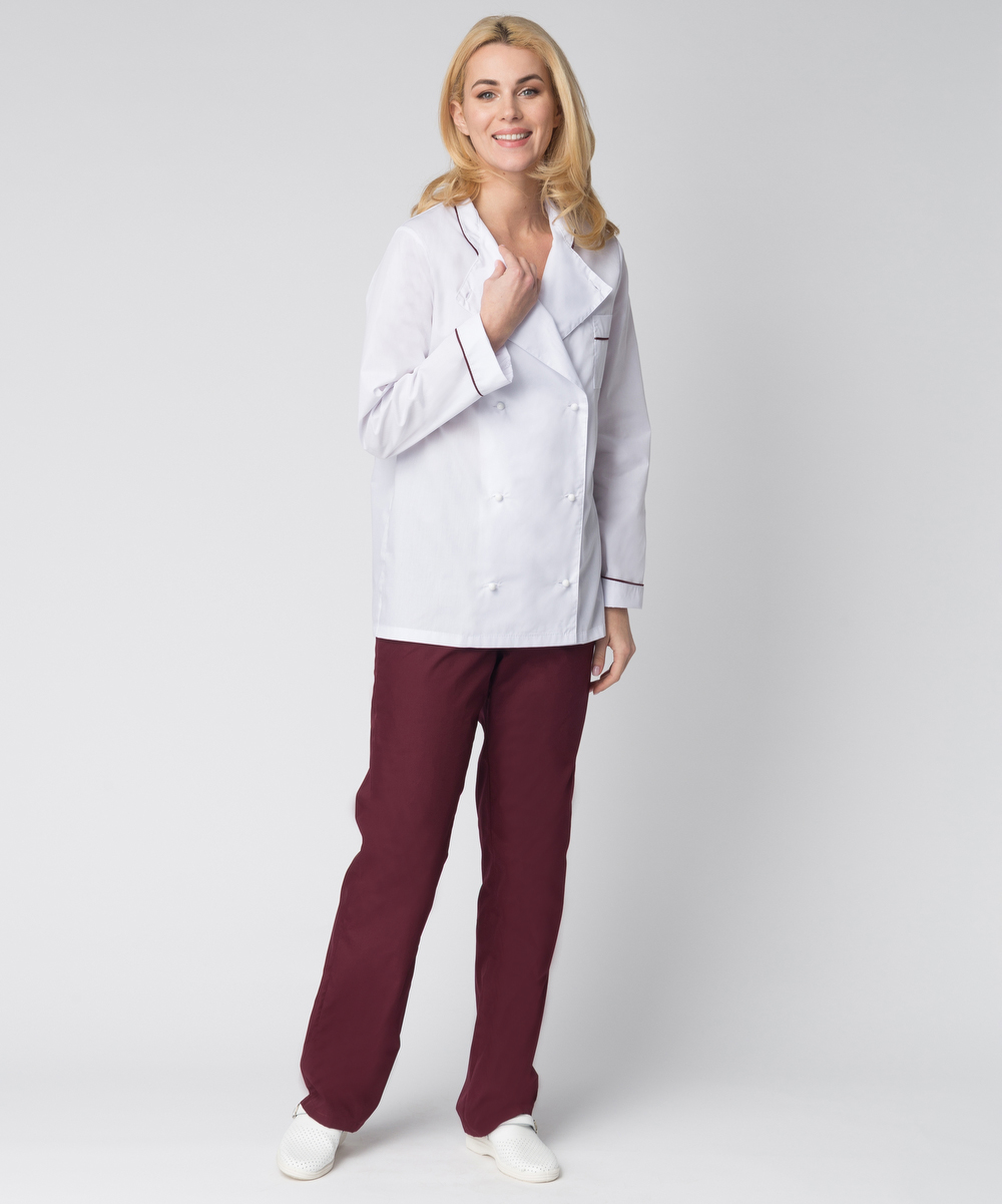 Костюм женский повара Гурман (тк.ТиСи), белый/бордовый