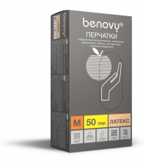 Перчатки BENOVY™ латексные опудренные 4,9гр. (50 пар)