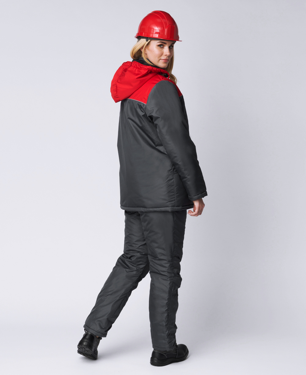 Куртка зимняя женская Снежана (тк.Дюспо), т.серый/красный