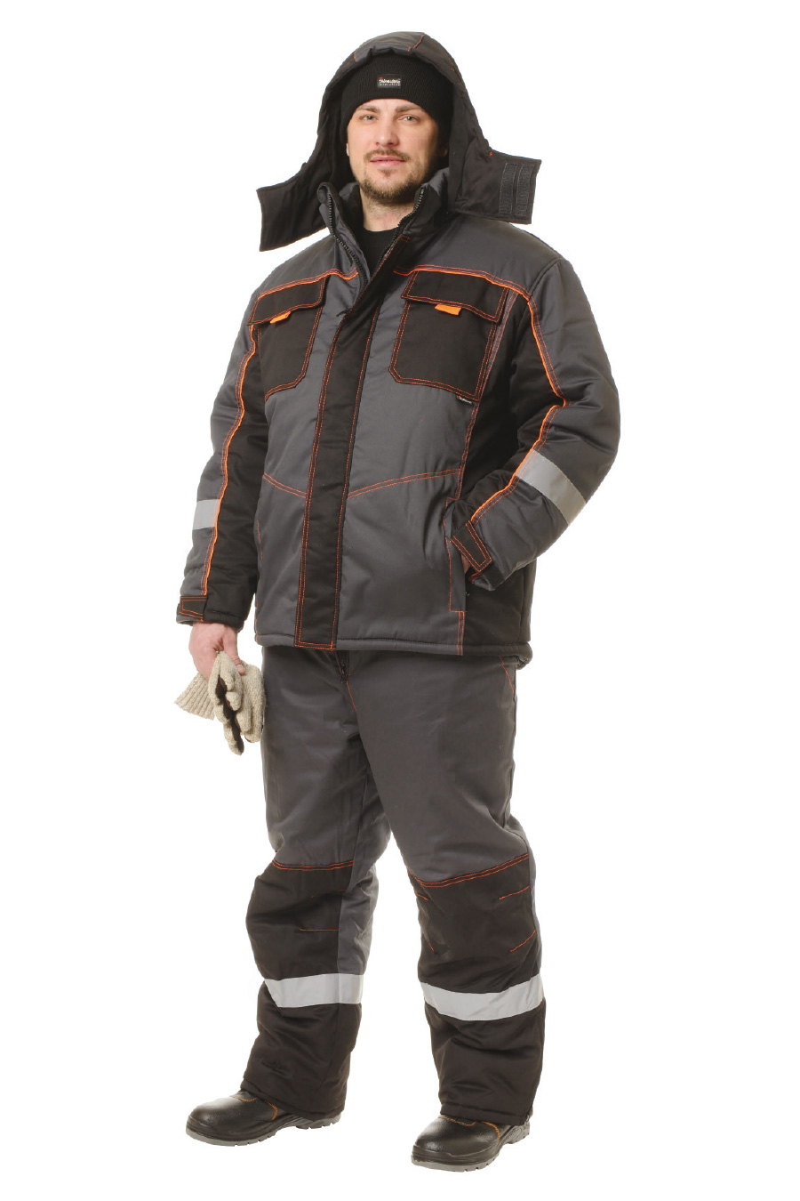 Костюм зимний Бренд (тк.Смесовая, 210) п/к ПРАБО, т.серый/черный (Кос203ч)