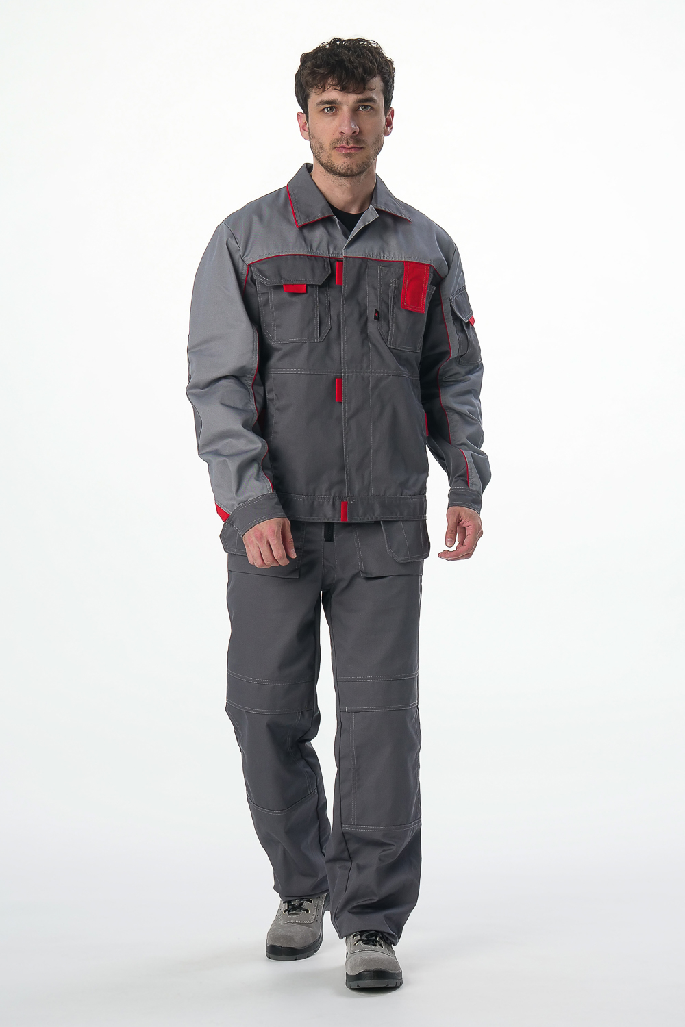 Костюм Союз-Профессионал-2 (тк.Балтекс,240) п/к, серый/св.серый/красный