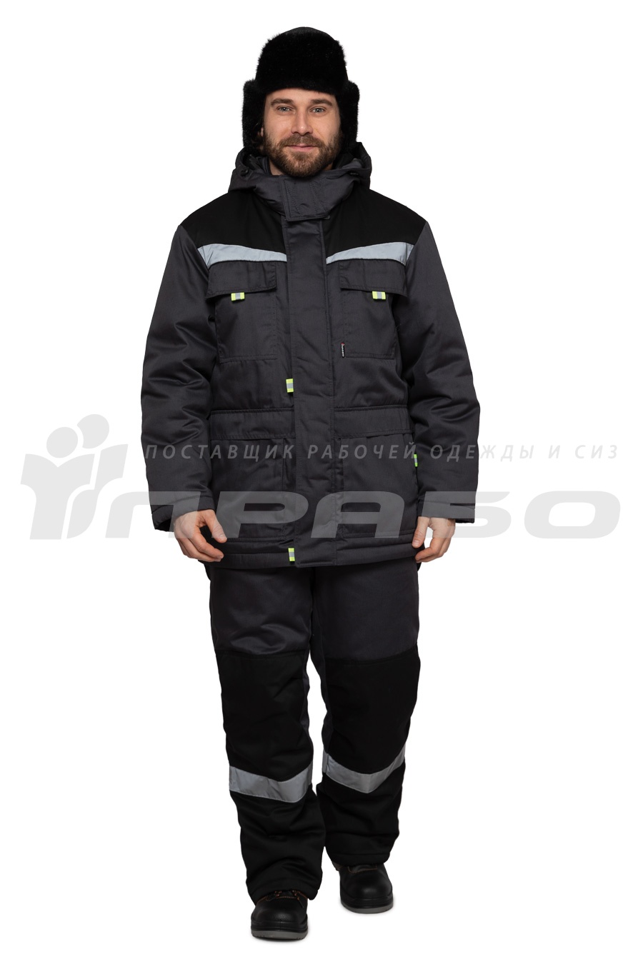 Костюм зимний Профессионал 2 (тк. Смесовая) п/к ПРАБО, т.серый/черный (Кос128ч)