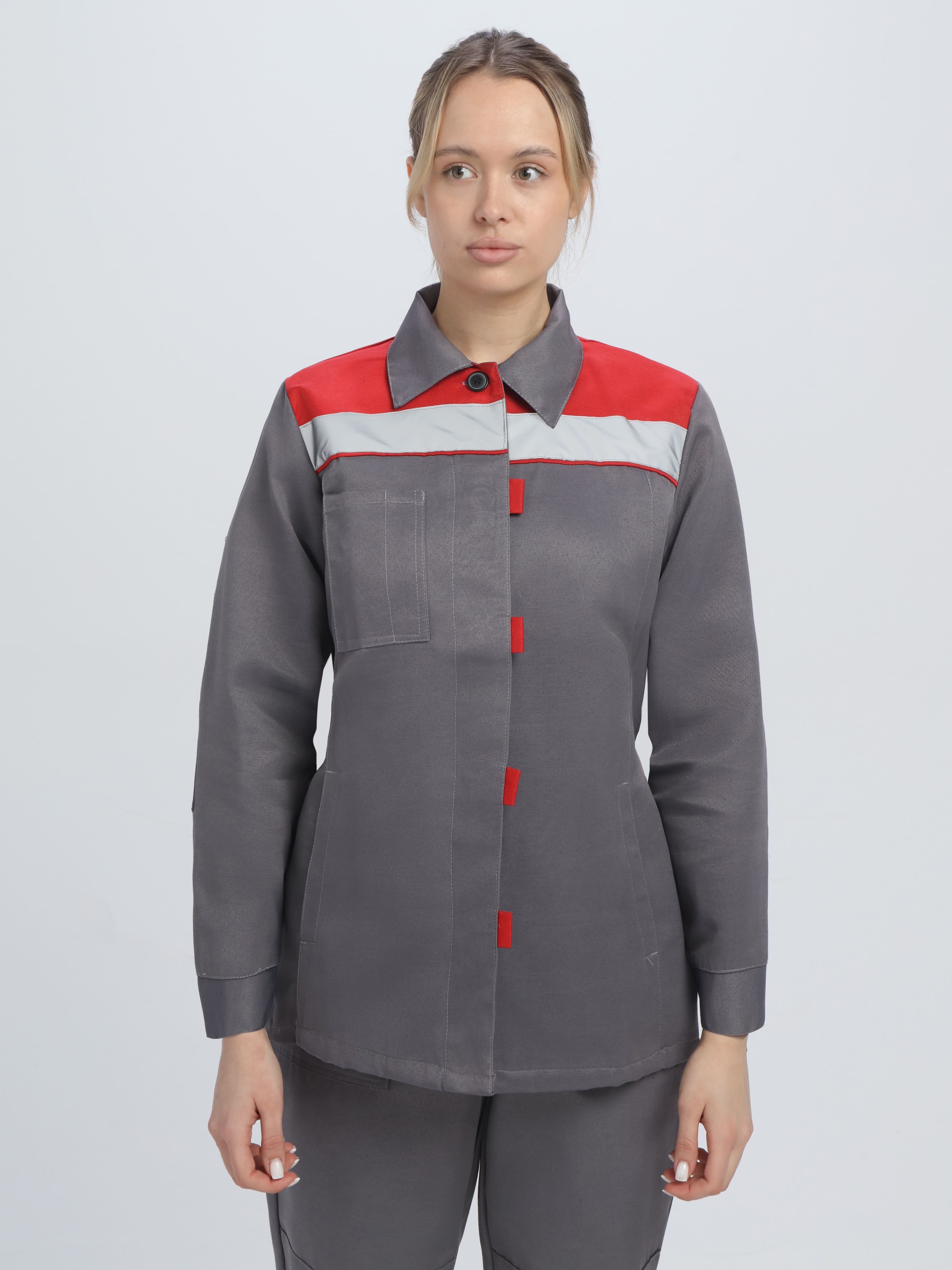 Костюм женский Весна-1 СОП NEW (тк.Смесовая,210) брюки, т.серый/красный